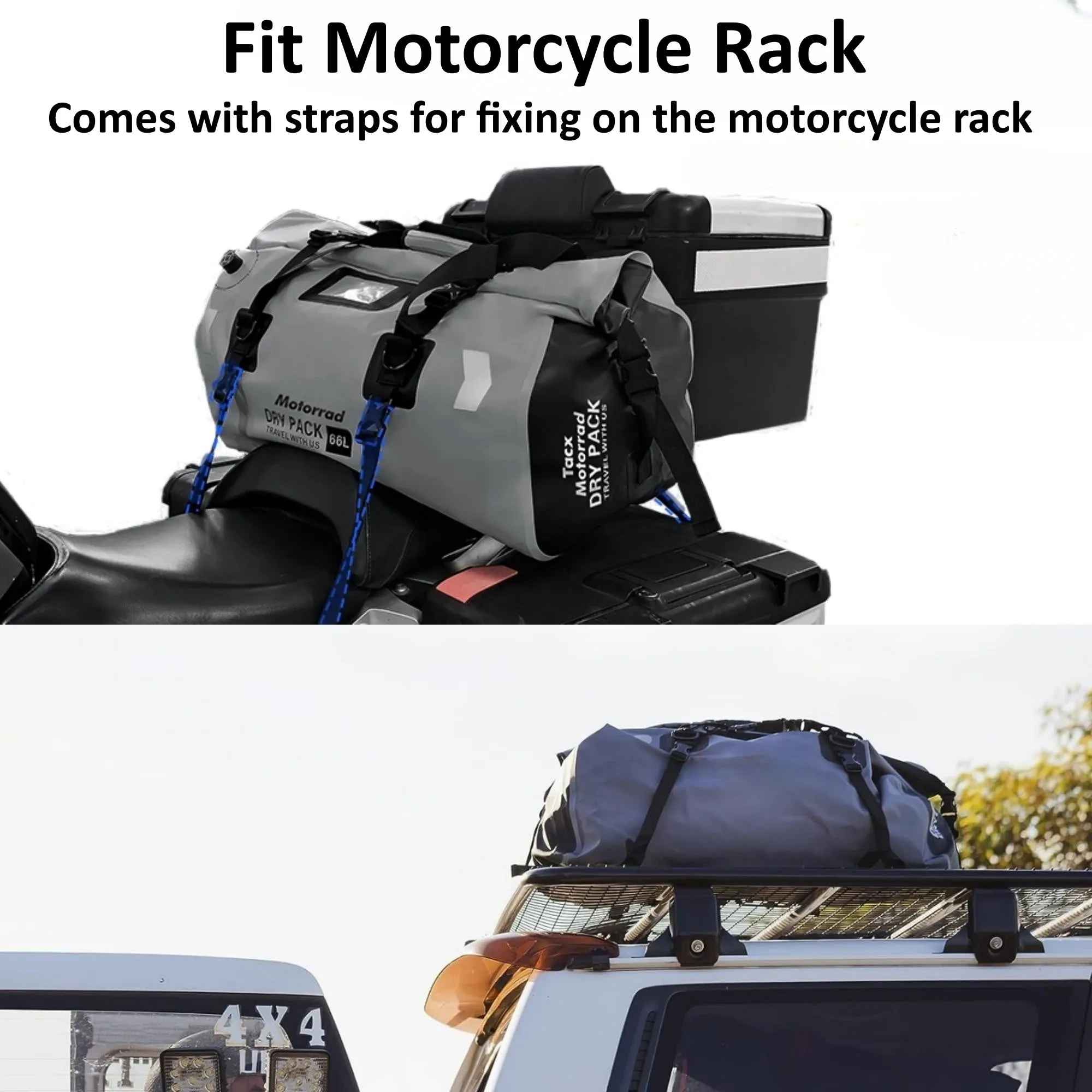 66L Waterproof PVC Motorcycle Tail Duffle Dry Bag - Grey