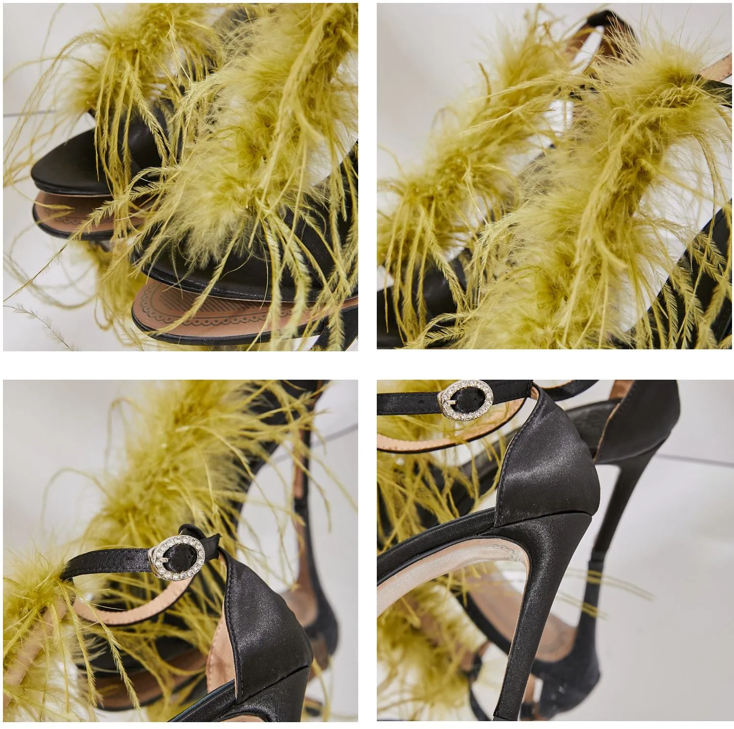 B-FEI original design color matching high-heeled feather sandals fashion color matching- Eloisa