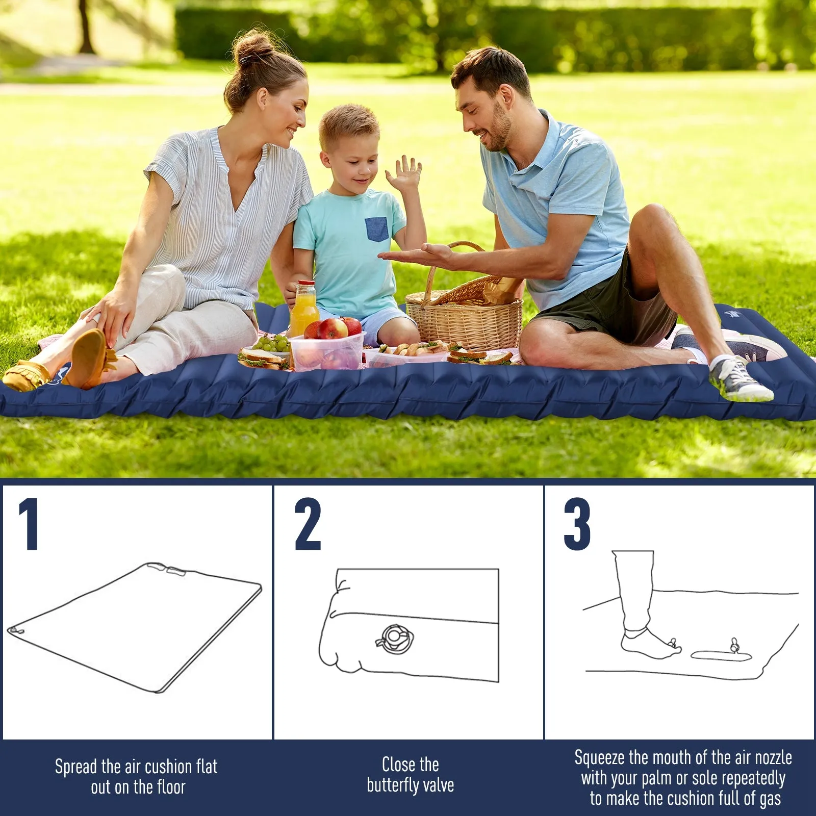 Camping Tent with Inflatable Mattress and Camping Table&Chair, 2-3 Person Dome Tent with Sewn-in Groundsheet, Portable 3000mm Waterproof Tent with Carry Bag and Hook, for Fishing Hiking
