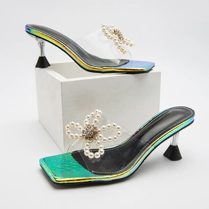 Faux Pearl Decor Heeled Sandals