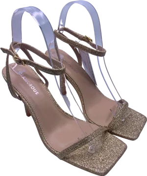 Glamorous Gold Glitter Heeled Sandals UK 4