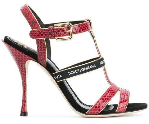 Keira T-bar Heeled Sandals, Red and Black