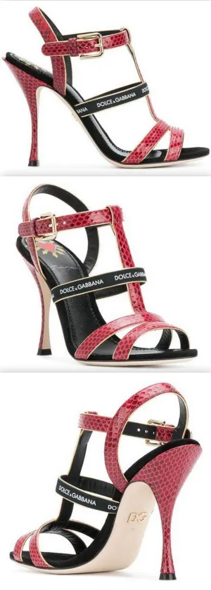 Keira T-bar Heeled Sandals, Red and Black