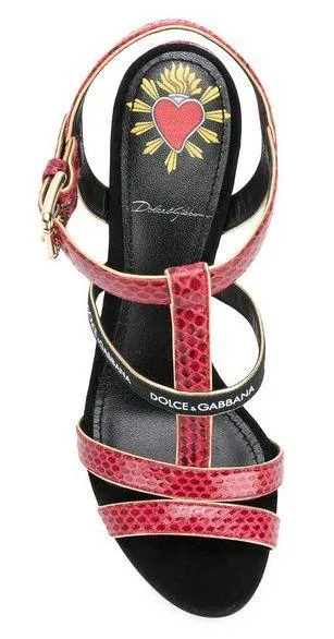 Keira T-bar Heeled Sandals, Red and Black