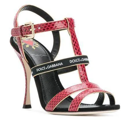 Keira T-bar Heeled Sandals, Red and Black