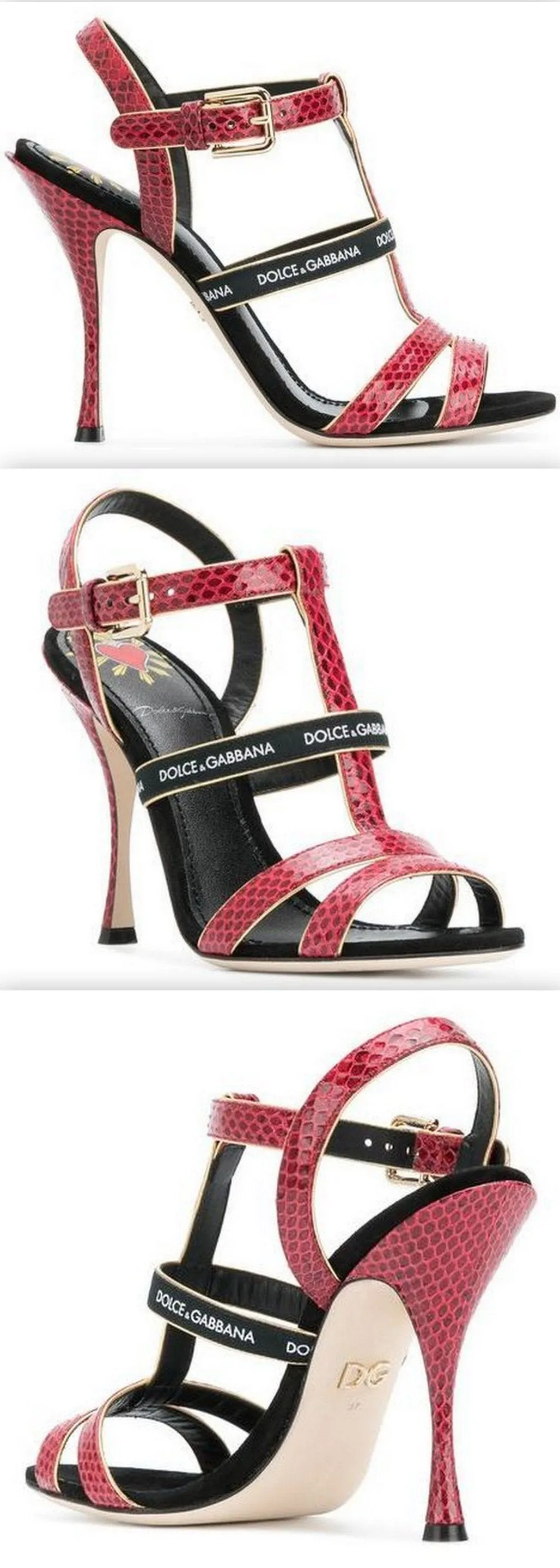 Keira T-bar Heeled Sandals, Red and Black