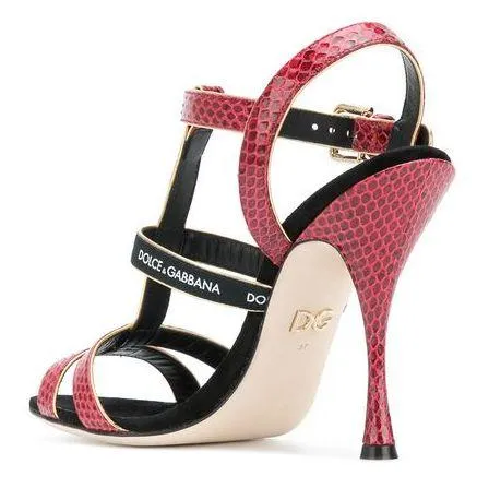 Keira T-bar Heeled Sandals, Red and Black