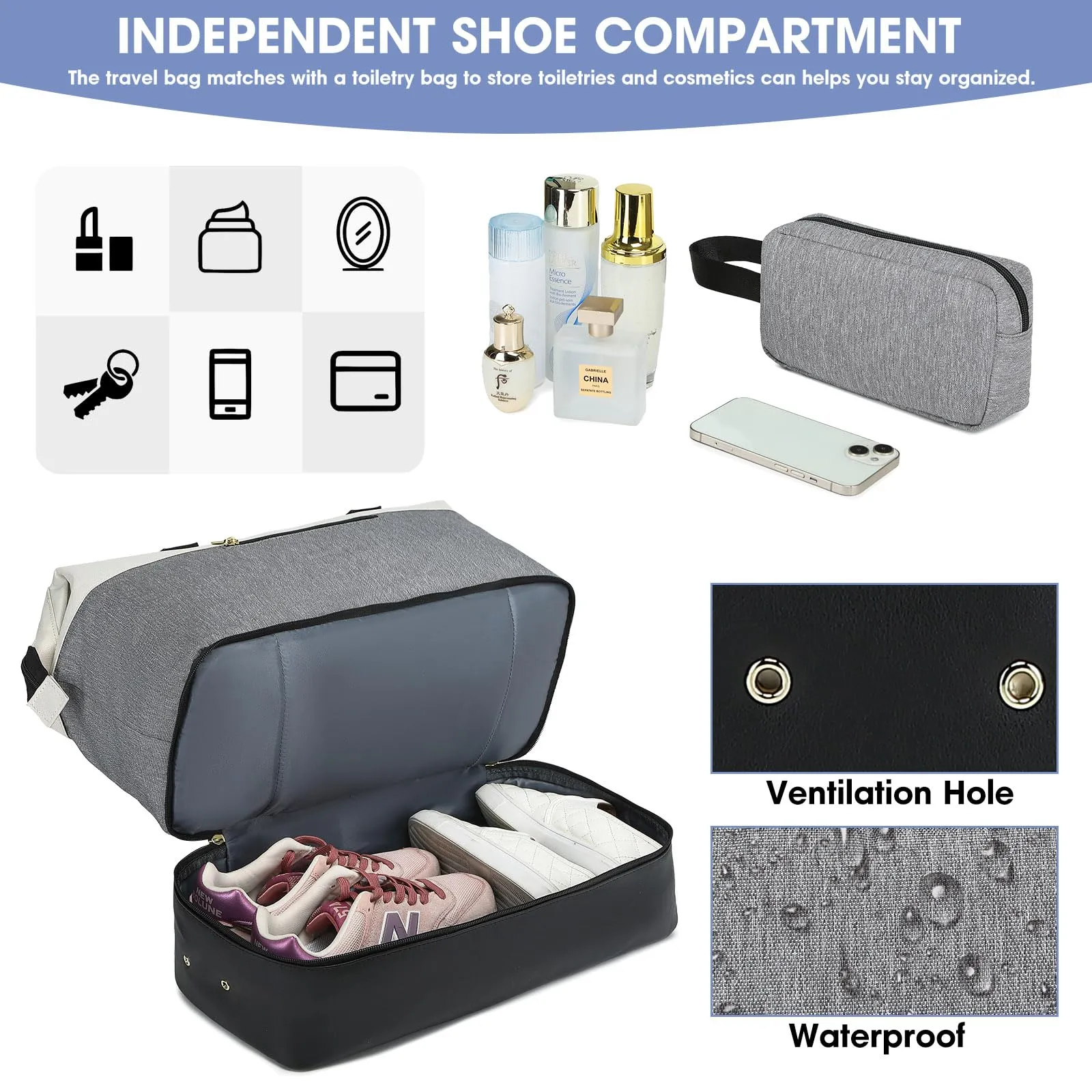 Large Travel Duffle Bag with Shoe Compartment