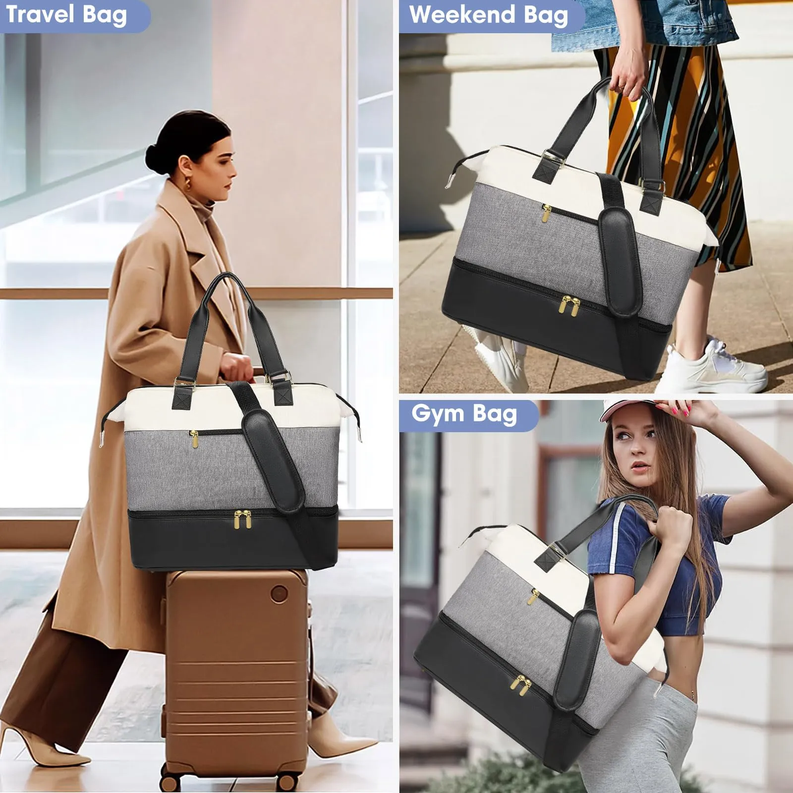 Large Travel Duffle Bag with Shoe Compartment