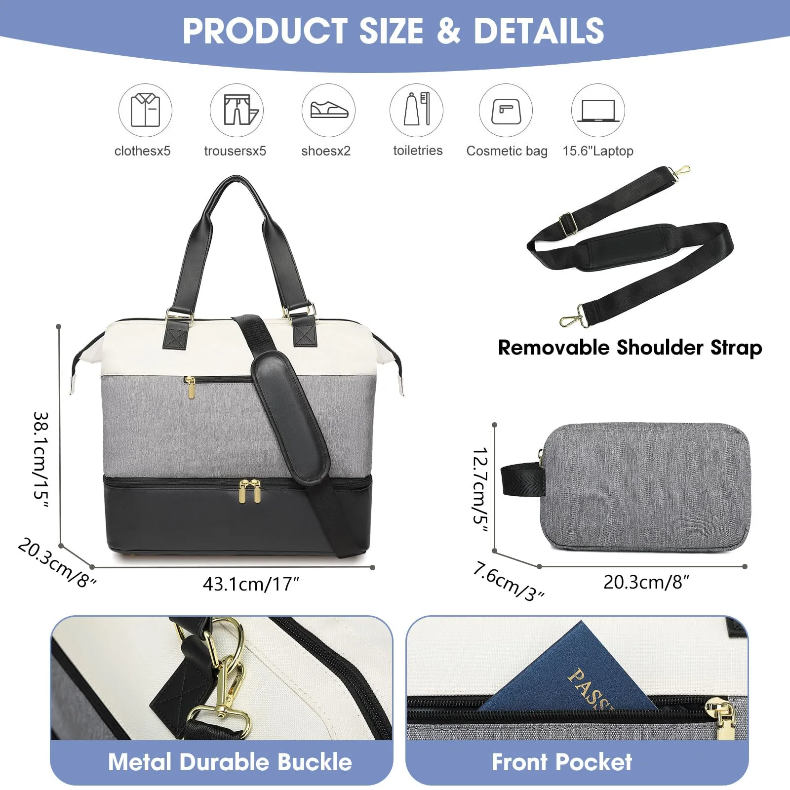 Large Travel Duffle Bag with Shoe Compartment