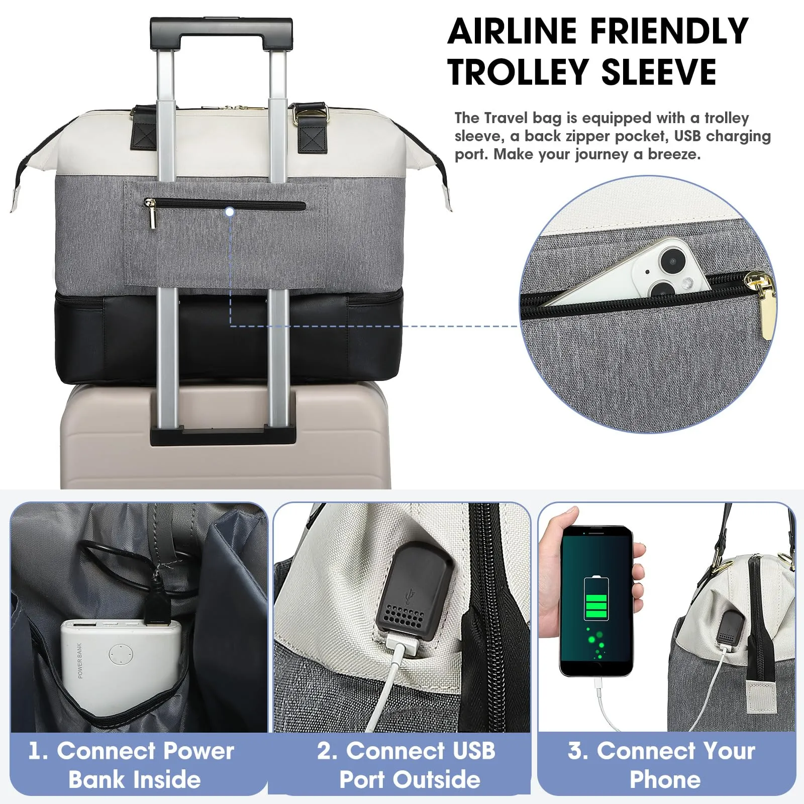 Large Travel Duffle Bag with Shoe Compartment