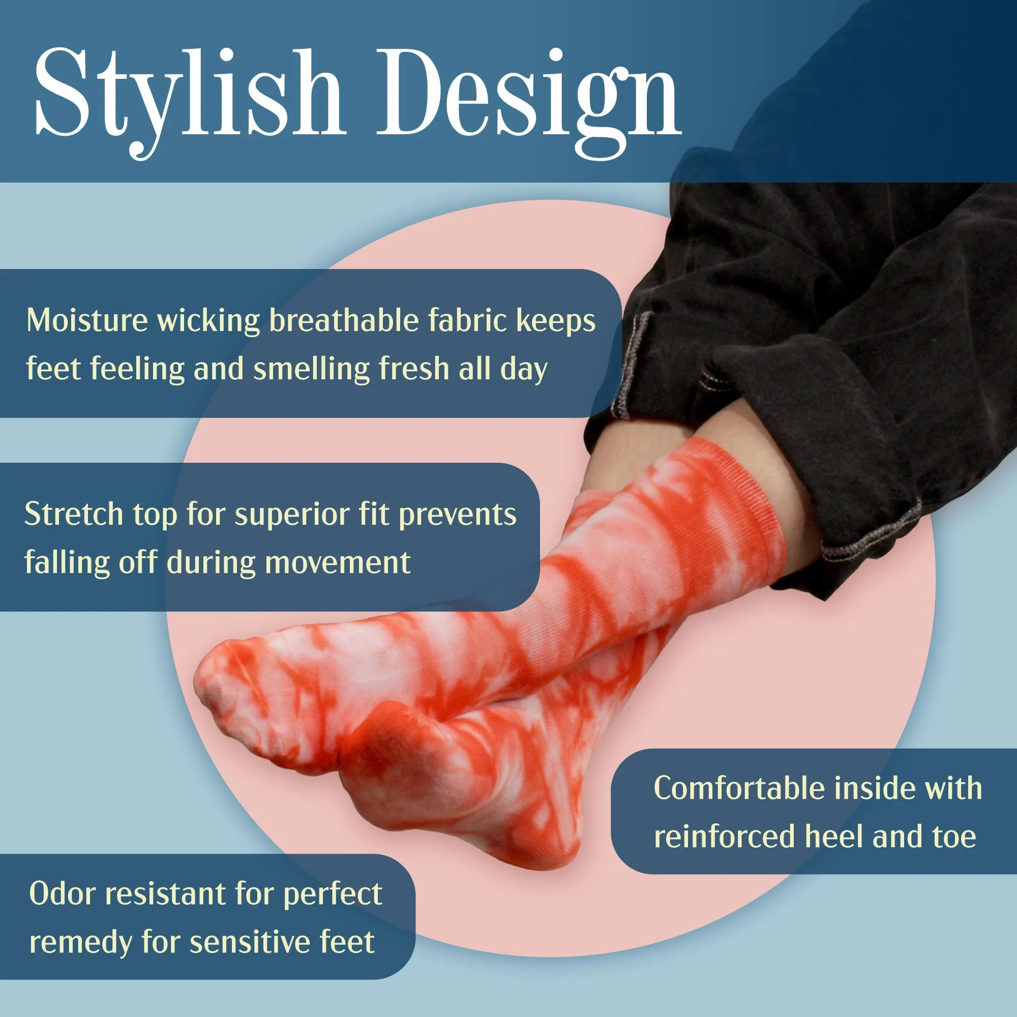 Men's Bamboo Fiber Tie Dye Crew Socks, 4 Pairs
