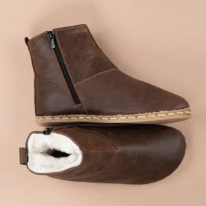 Men's Coffee Barefoot Boots with Fur From Atlantis Handmade Shoes