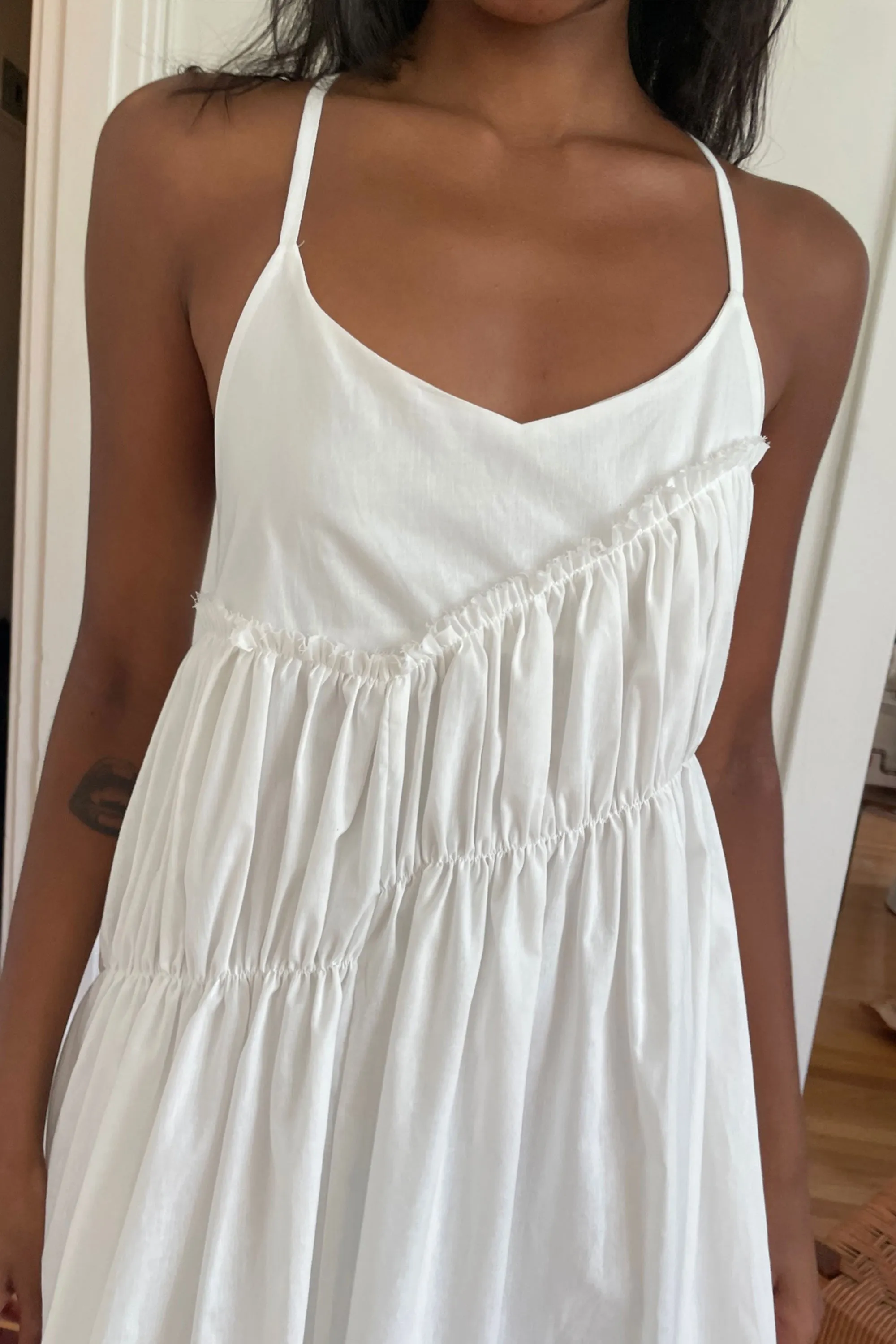 MIDI DRESS WITH ASYMMETRICAL RUCHING