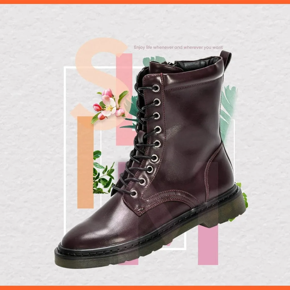 New Designers Ankle Boots | Women Plush Round Toe Lace Up Shoes