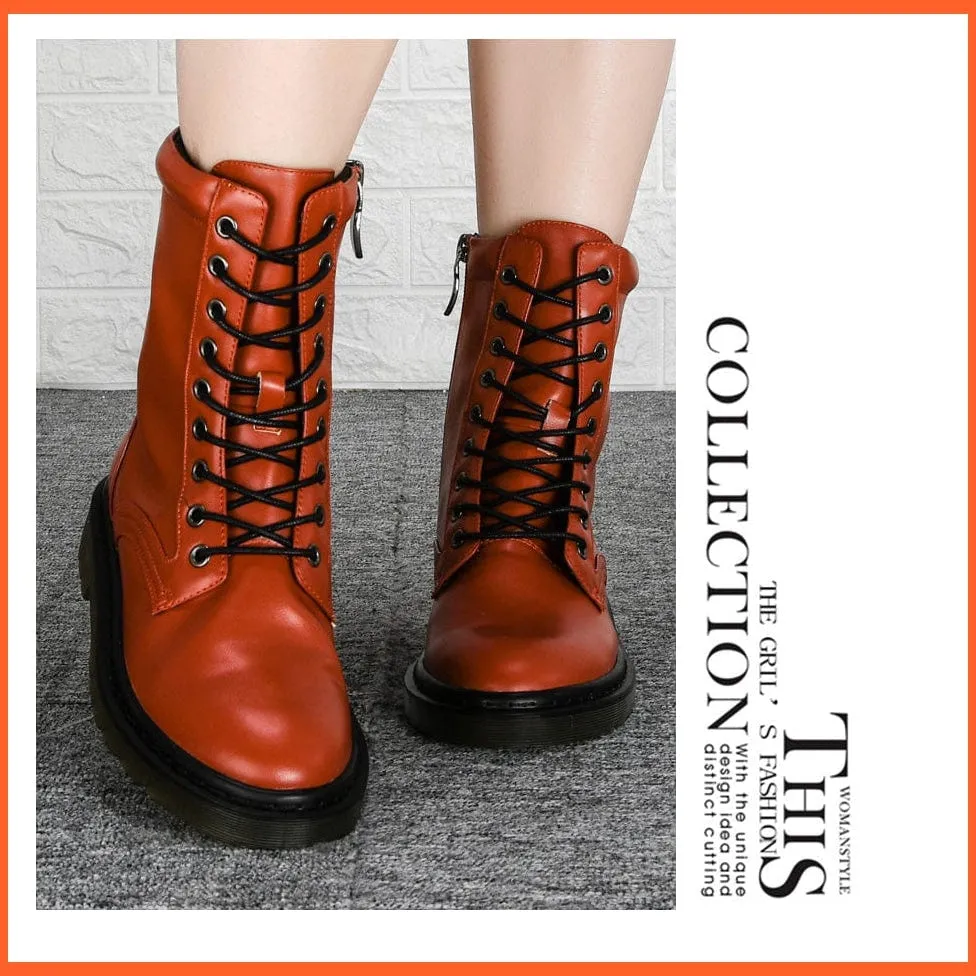New Designers Ankle Boots | Women Plush Round Toe Lace Up Shoes