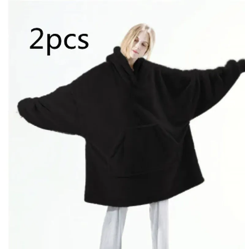 Oversized Fleece Hoodie Sweatshirt – Warm Wearable Blanket with Big Pocket