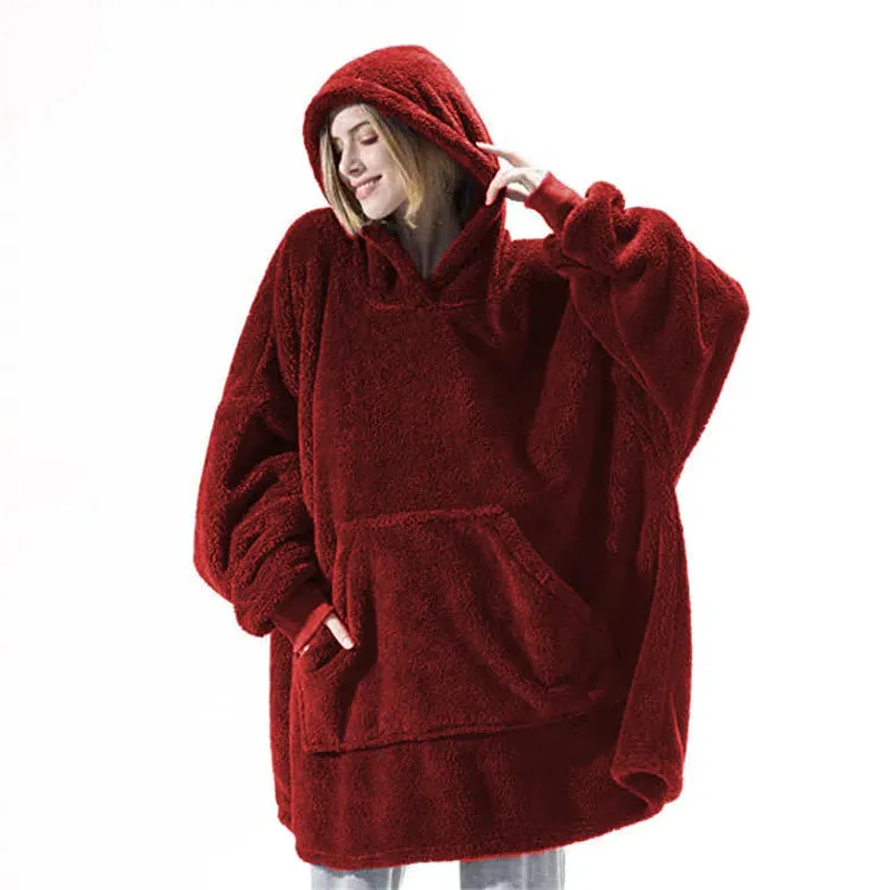 Oversized Fleece Hoodie Sweatshirt – Warm Wearable Blanket with Big Pocket