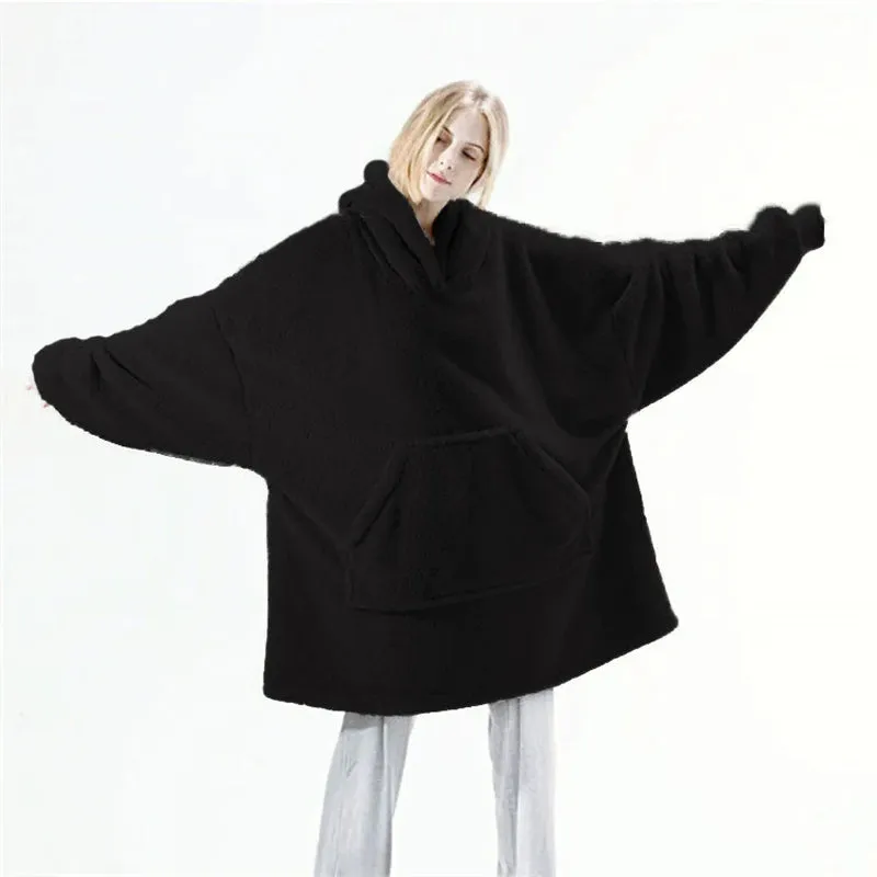 Oversized Fleece Hoodie Sweatshirt – Warm Wearable Blanket with Big Pocket