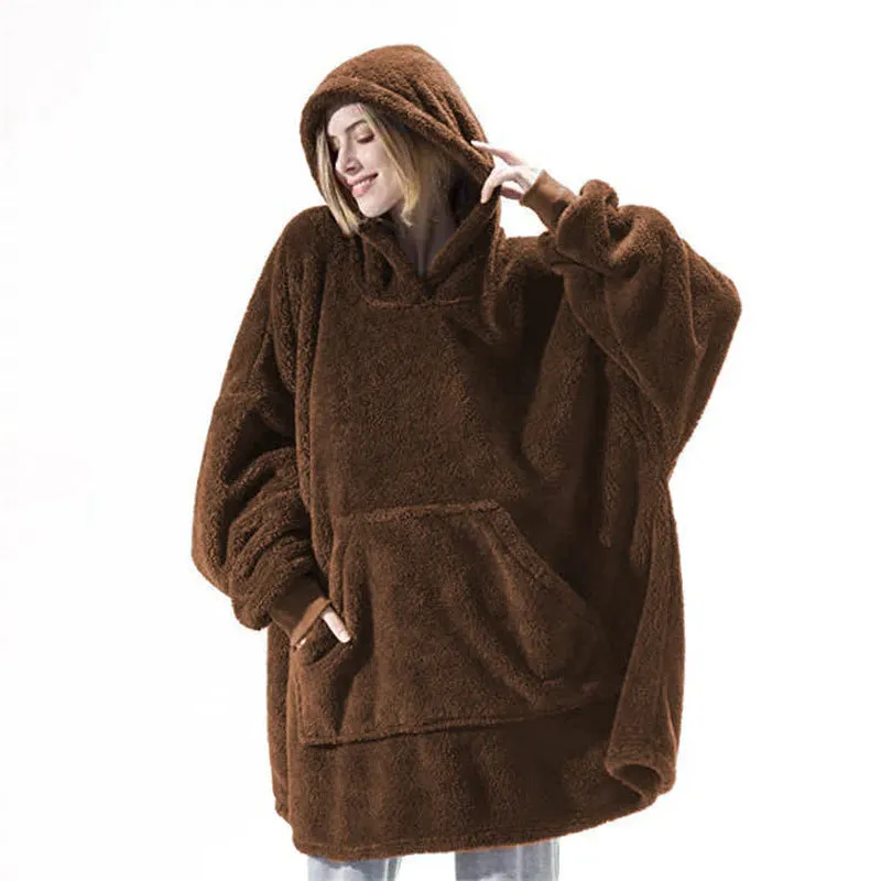 Oversized Fleece Hoodie Sweatshirt – Warm Wearable Blanket with Big Pocket