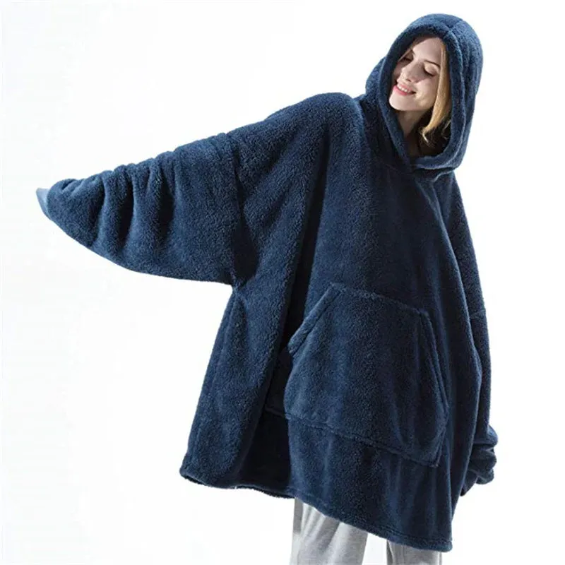 Oversized Fleece Hoodie Sweatshirt – Warm Wearable Blanket with Big Pocket