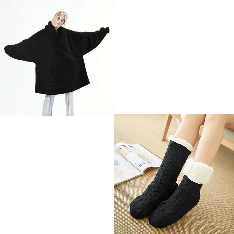 Oversized Fleece Hoodie Sweatshirt – Warm Wearable Blanket with Big Pocket