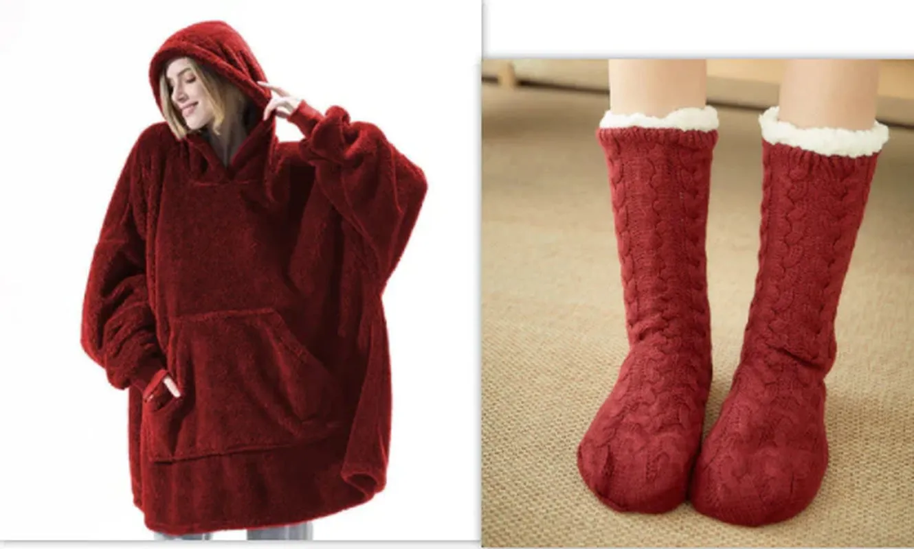 Oversized Fleece Hoodie Sweatshirt – Warm Wearable Blanket with Big Pocket