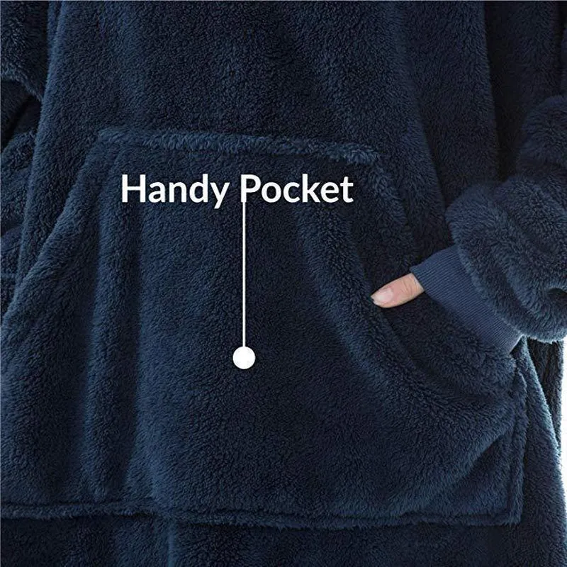 Oversized Fleece Hoodie Sweatshirt – Warm Wearable Blanket with Big Pocket