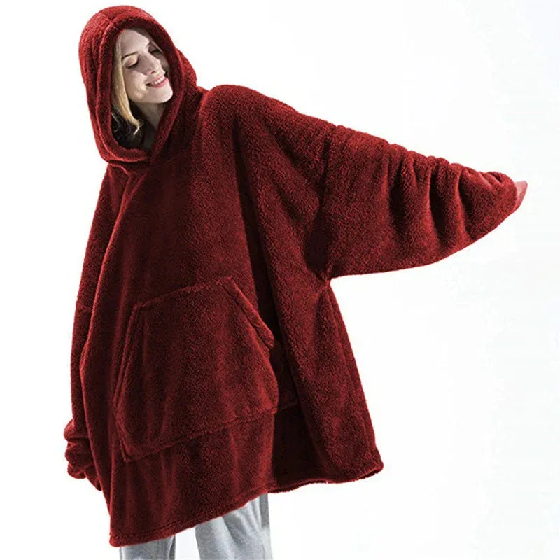 Oversized Fleece Hoodie Sweatshirt – Warm Wearable Blanket with Big Pocket