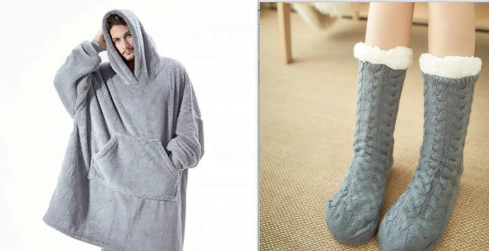 Oversized Fleece Hoodie Sweatshirt – Warm Wearable Blanket with Big Pocket