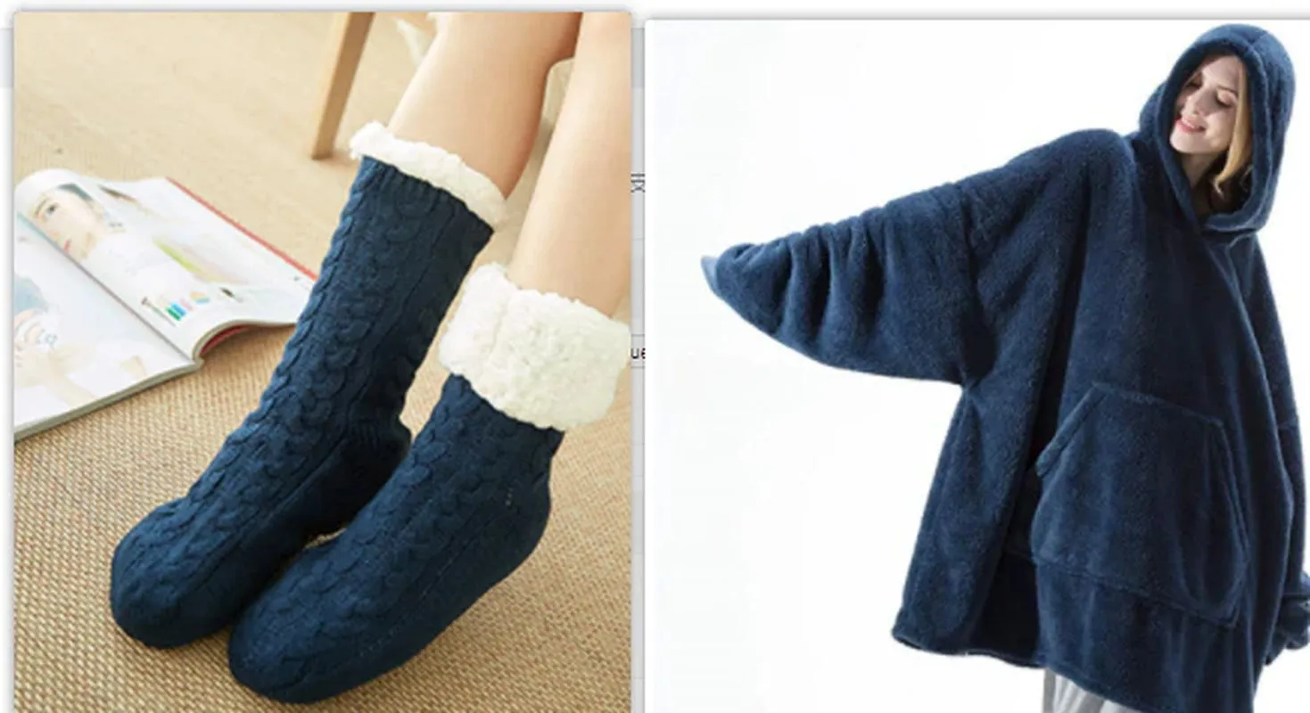Oversized Fleece Hoodie Sweatshirt – Warm Wearable Blanket with Big Pocket
