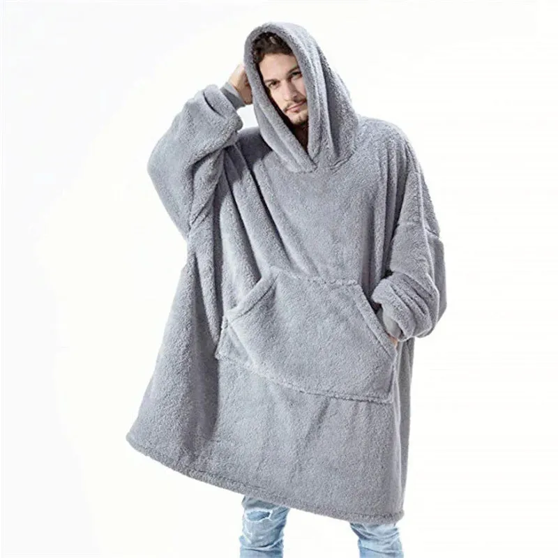 Oversized Fleece Hoodie Sweatshirt – Warm Wearable Blanket with Big Pocket