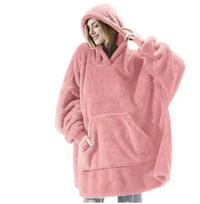 Oversized Fleece Hoodie Sweatshirt – Warm Wearable Blanket with Big Pocket