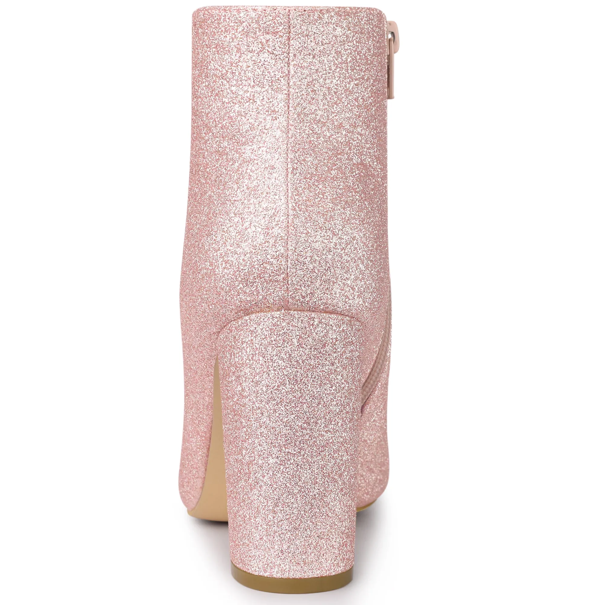Perphy Christmas Colors Women's Glitter Pointed Toe Chunky Heel Sparkly Booties Ankle Boots