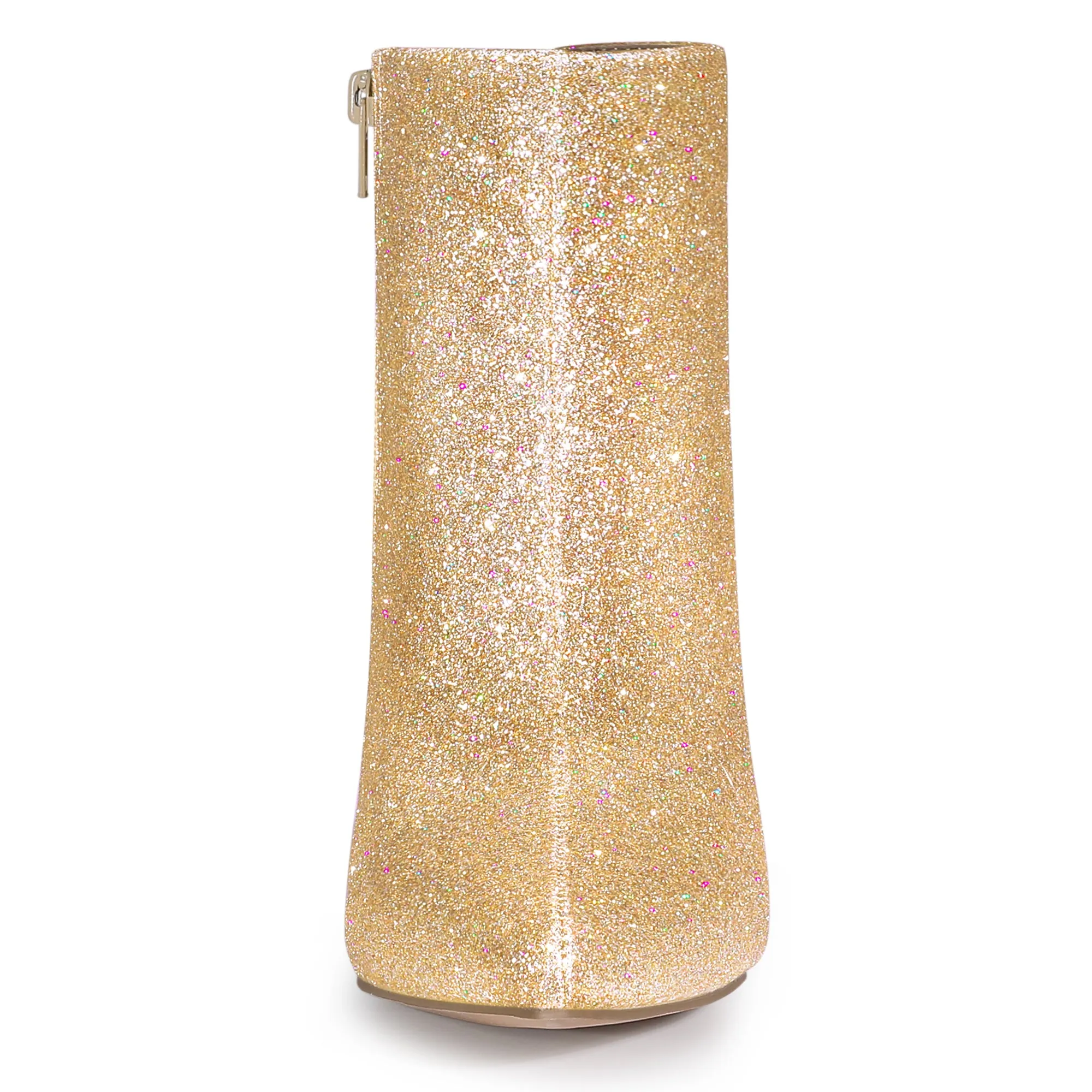 Perphy Christmas Colors Women's Glitter Pointed Toe Chunky Heel Sparkly Booties Ankle Boots