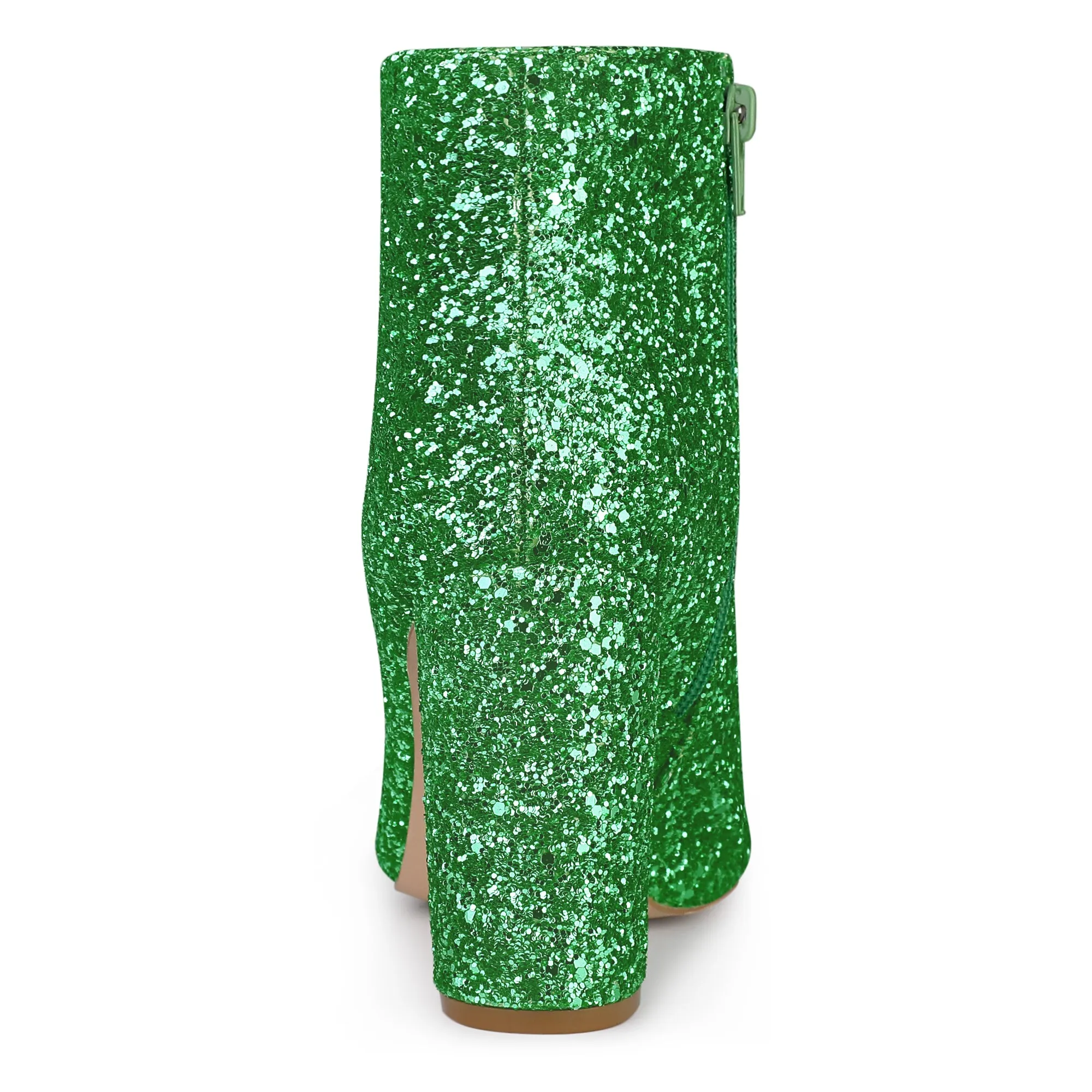 Perphy Christmas Colors Women's Glitter Pointed Toe Chunky Heel Sparkly Booties Ankle Boots