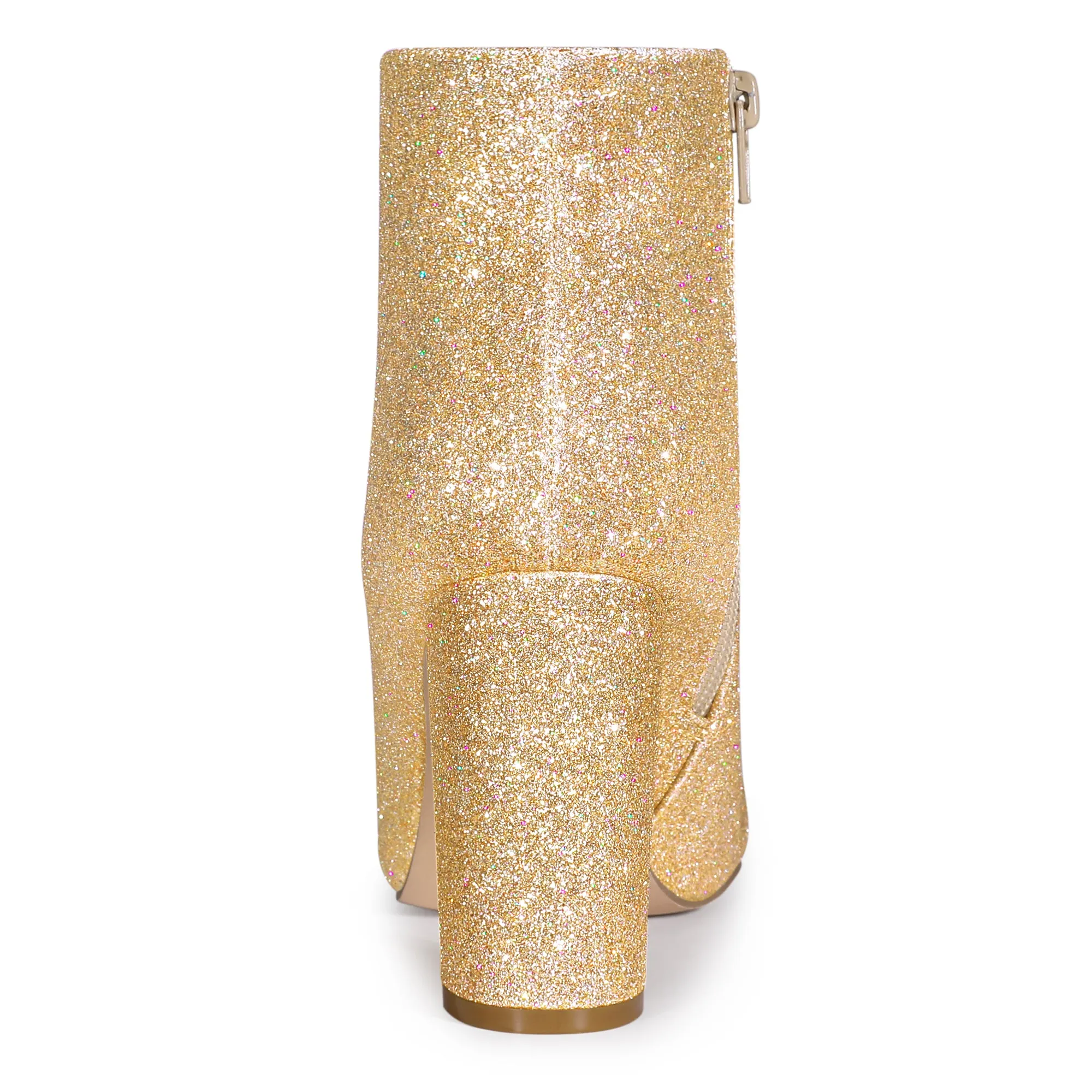 Perphy Christmas Colors Women's Glitter Pointed Toe Chunky Heel Sparkly Booties Ankle Boots