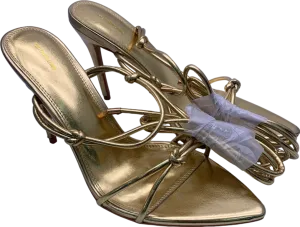 PrettyLittleThing Gold Metallic Strappy Lace Up Heeled Sandals UK 5