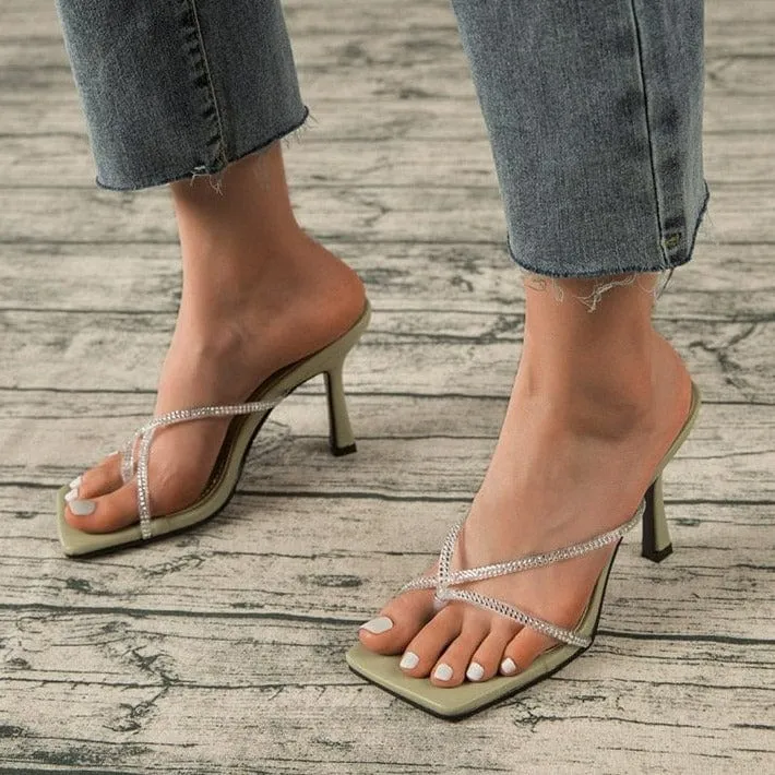 Rhinestone Decor Heel Sandals