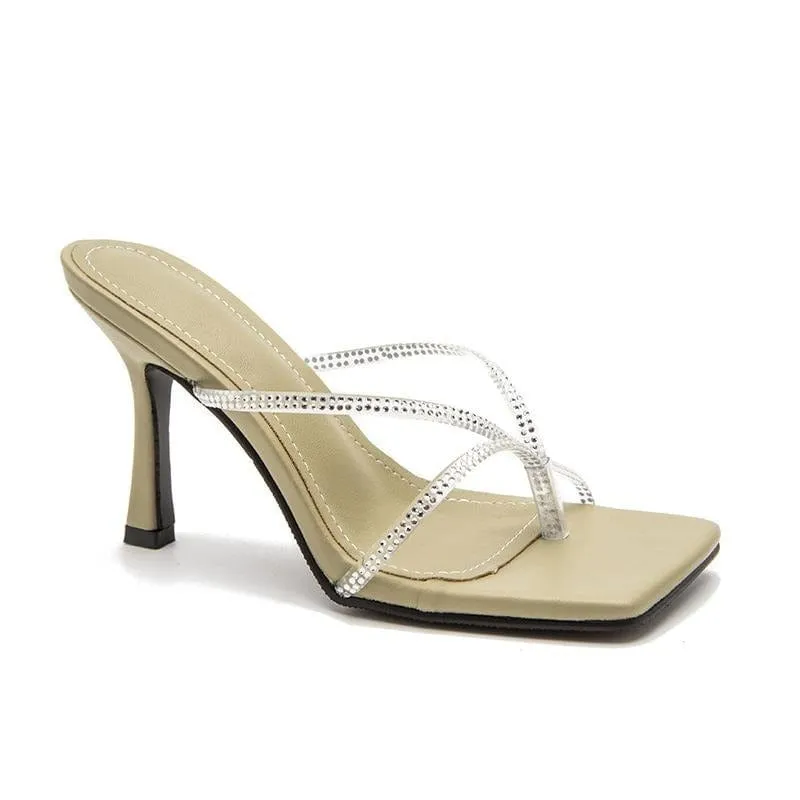 Rhinestone Decor Heel Sandals