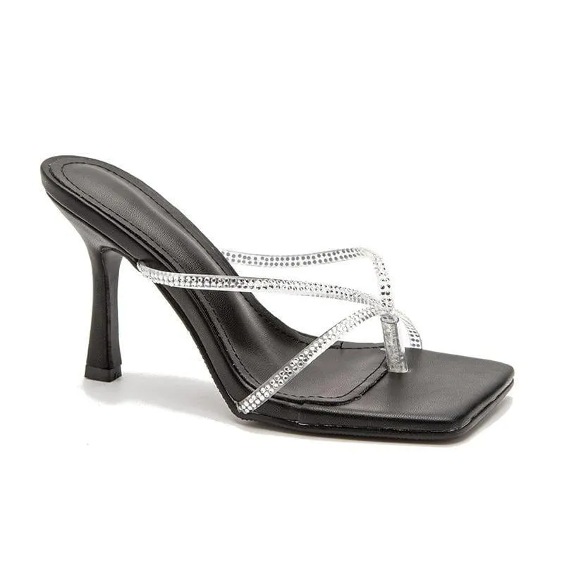Rhinestone Decor Heel Sandals