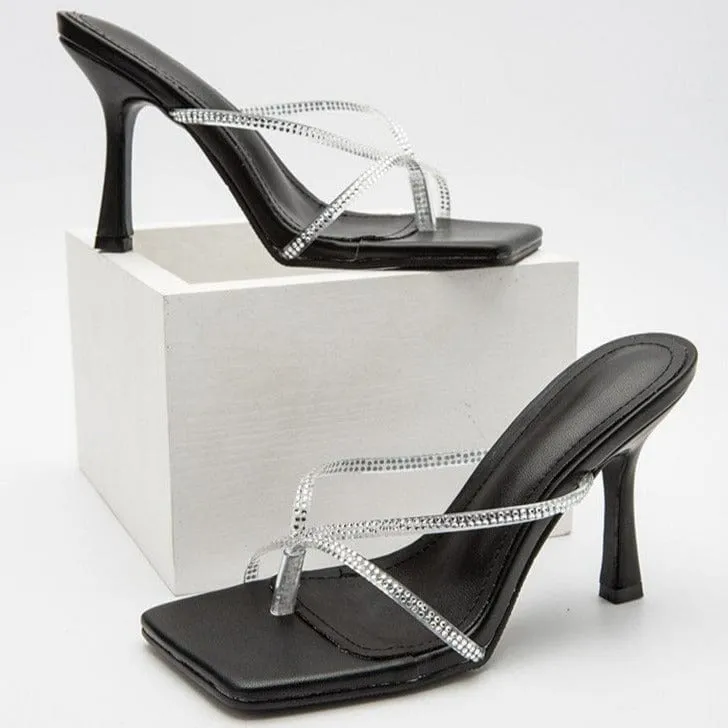 Rhinestone Decor Heel Sandals