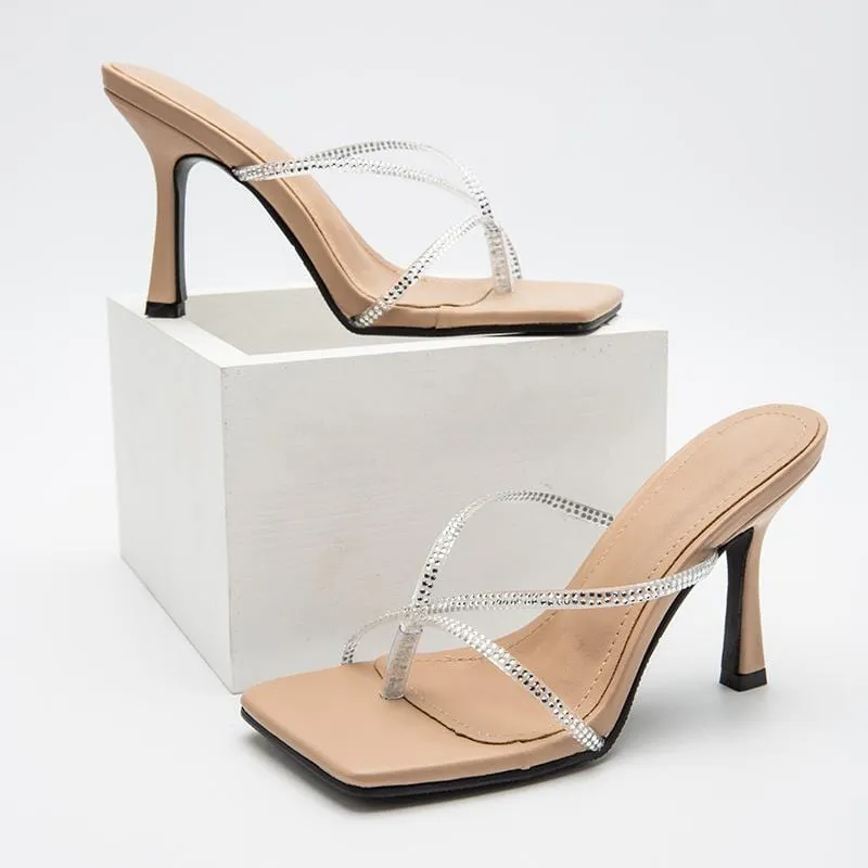 Rhinestone Decor Heel Sandals