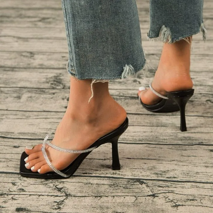 Rhinestone Decor Heel Sandals