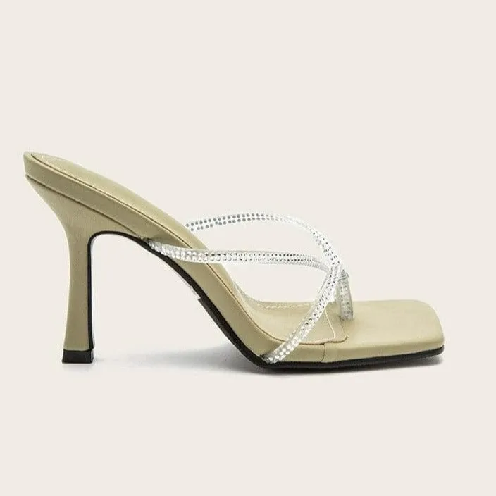Rhinestone Decor Heel Sandals