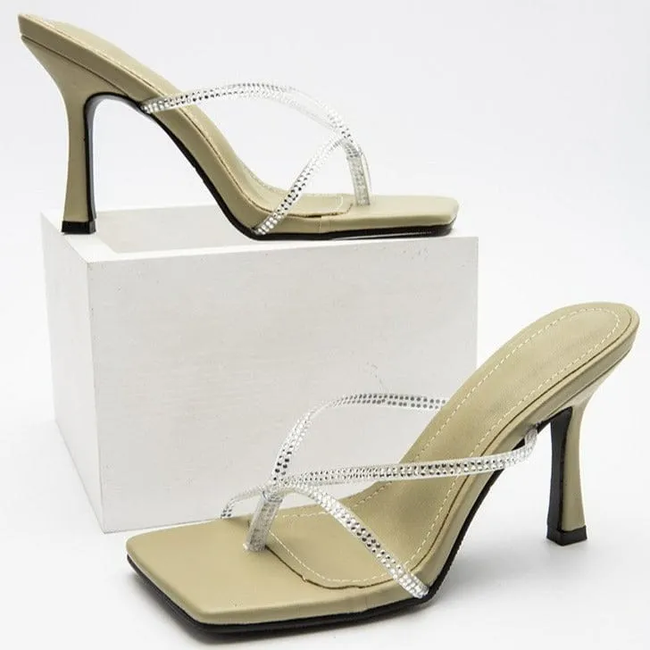 Rhinestone Decor Heel Sandals