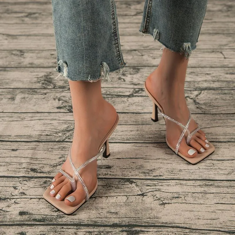 Rhinestone Decor Heel Sandals