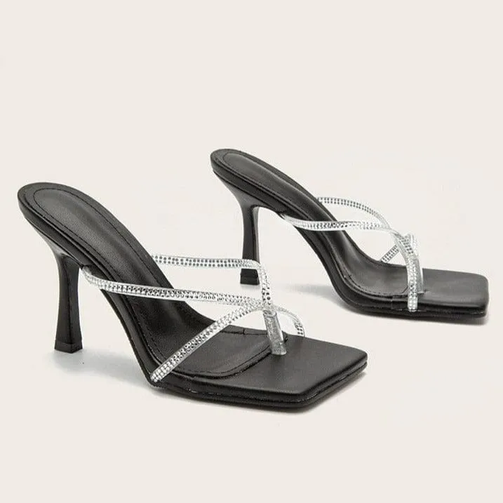 Rhinestone Decor Heel Sandals