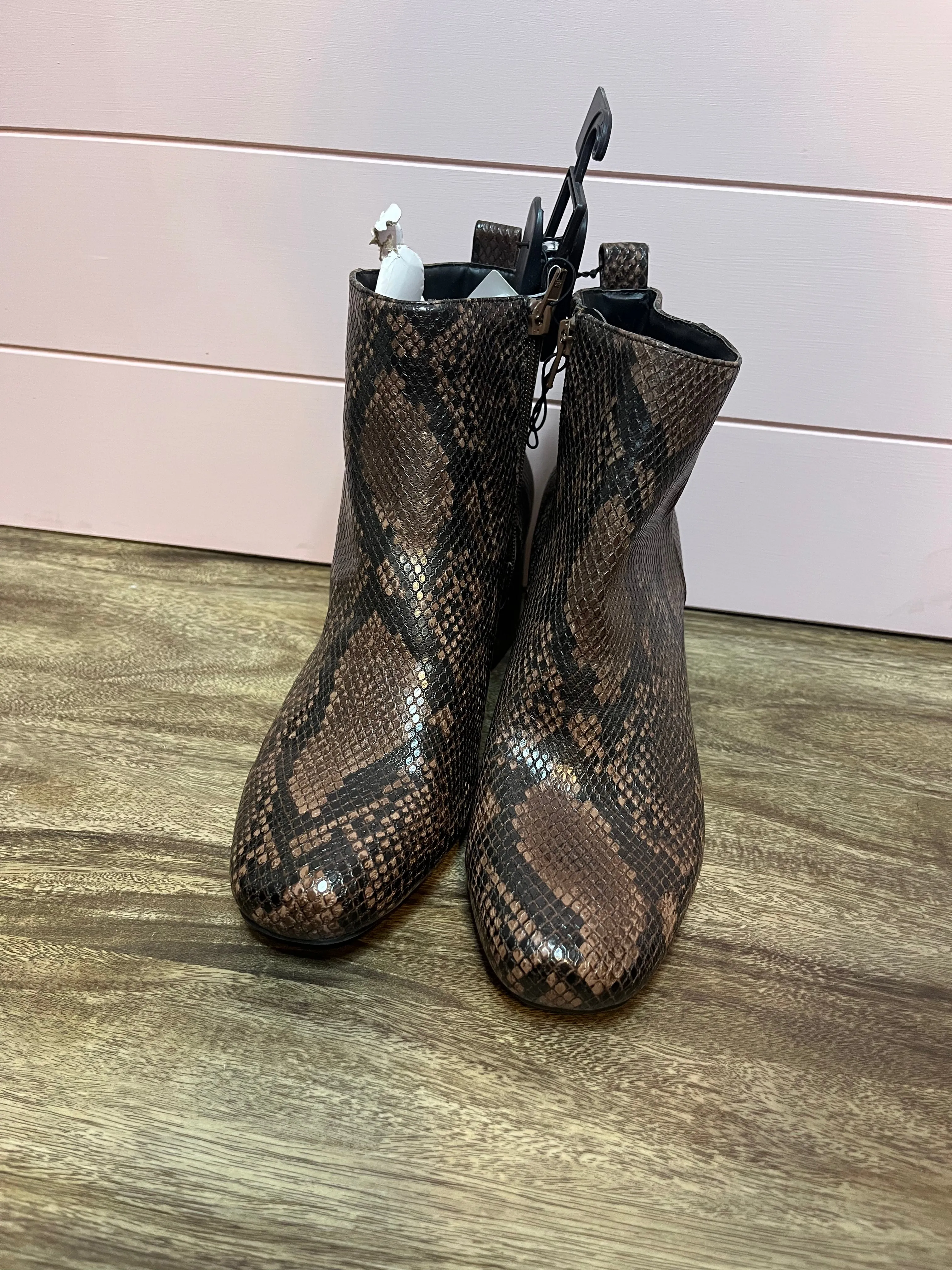 Size 11 NWT Time & Tru Snake Print Block Heel Booties