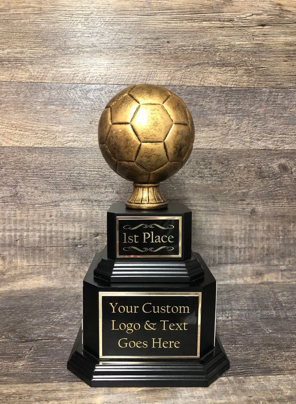 Soccer Trophy Fantasy Soccer Football League Trophy Antique Gold Soccer Ball 6 or 12 Year Perpetual Championship League Award